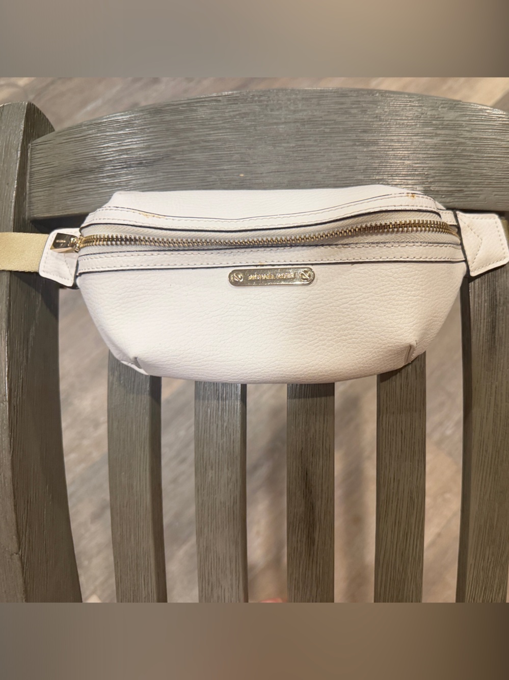 Michael Kors White Pebbled Leather Belt Bag Fanny Pack Gold Hardware